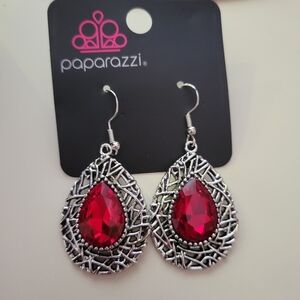 Paparazzi Intricate Silver and Red Teardrop Earrings